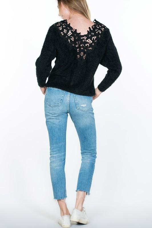 Crochet lace trim cozy sweater