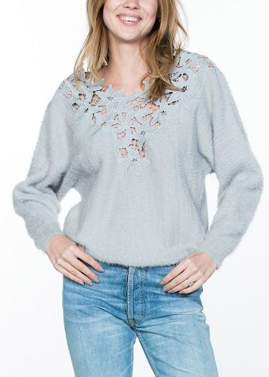 Crochet lace trim cozy sweater