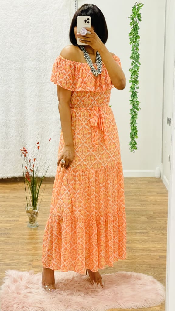 Hanna off shoulder overlay maxi dress - Orange/white / L