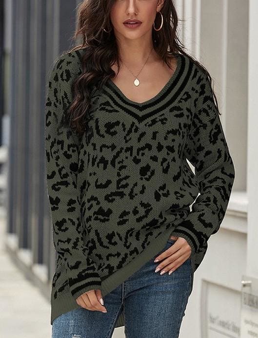 Leopard print sweater - S / Armygreen