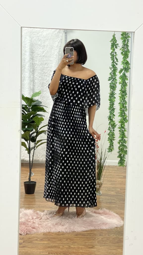 Maxie pleated off shoulder maxi dress - Black/white / S