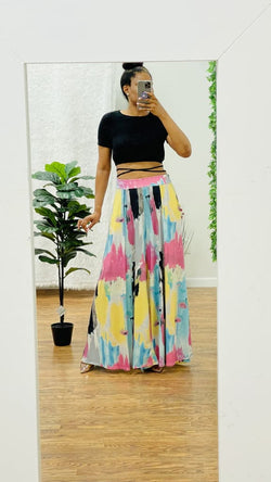 Melody wide leg pants - Pink floral -plus size / 1x-2x