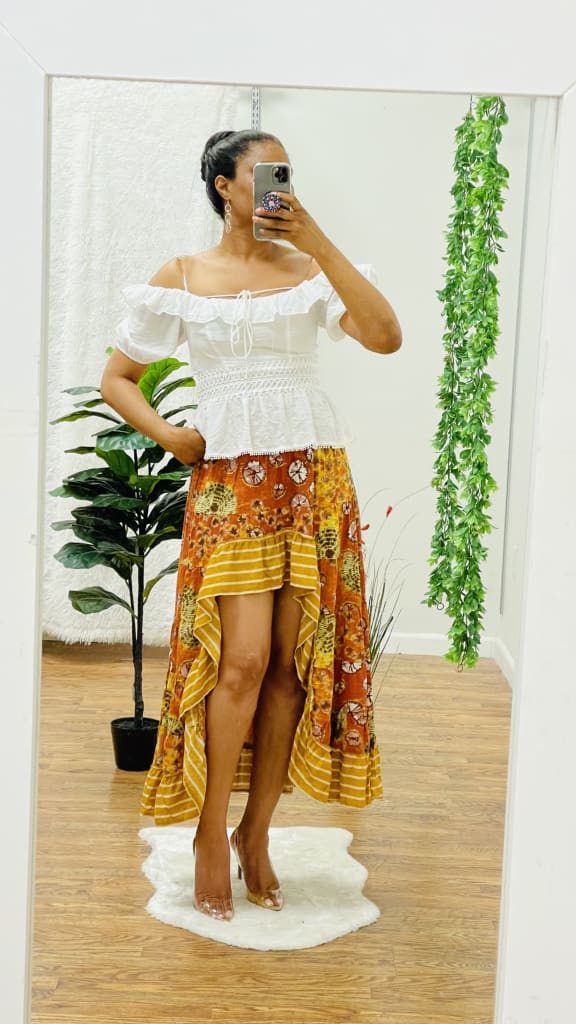 Micia hi lo maxi skirt - Orange printed / L