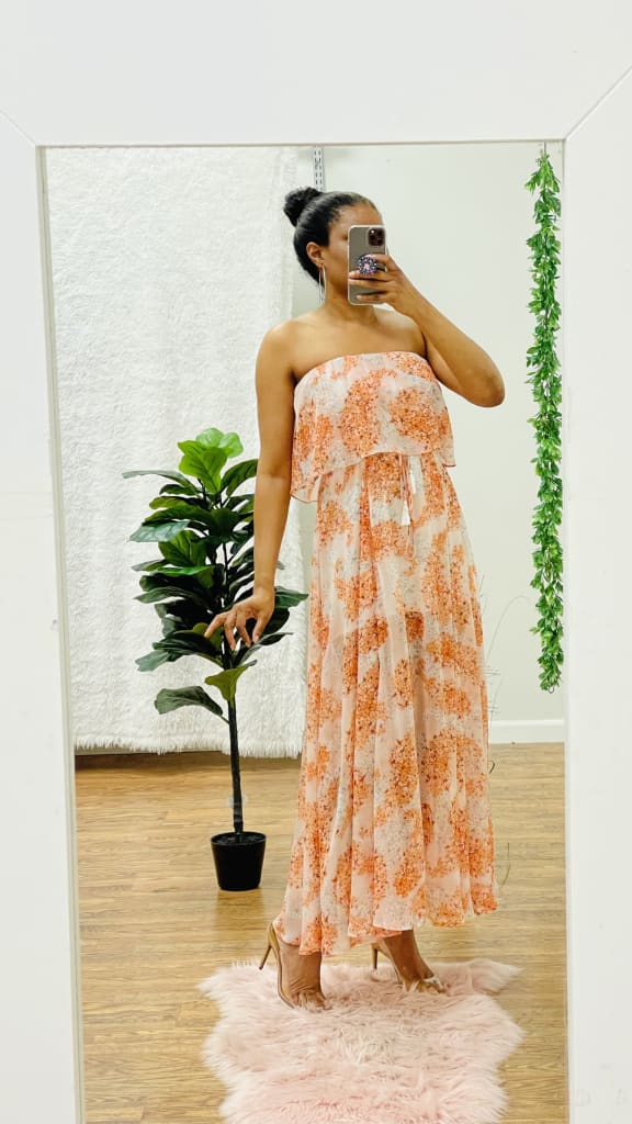 Off shoulder maxi dress - Blush multi / L