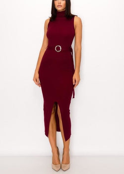 Sleeveless body-con dress - S / Burgundy