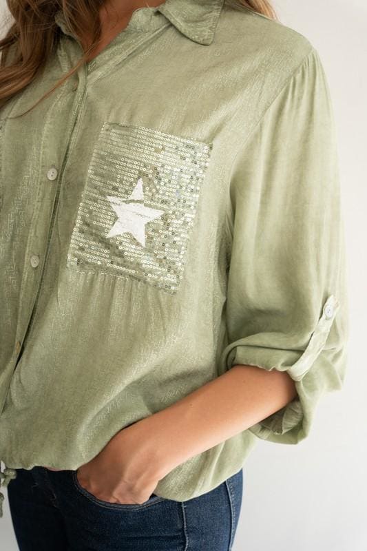 Star open collar button down Italian top