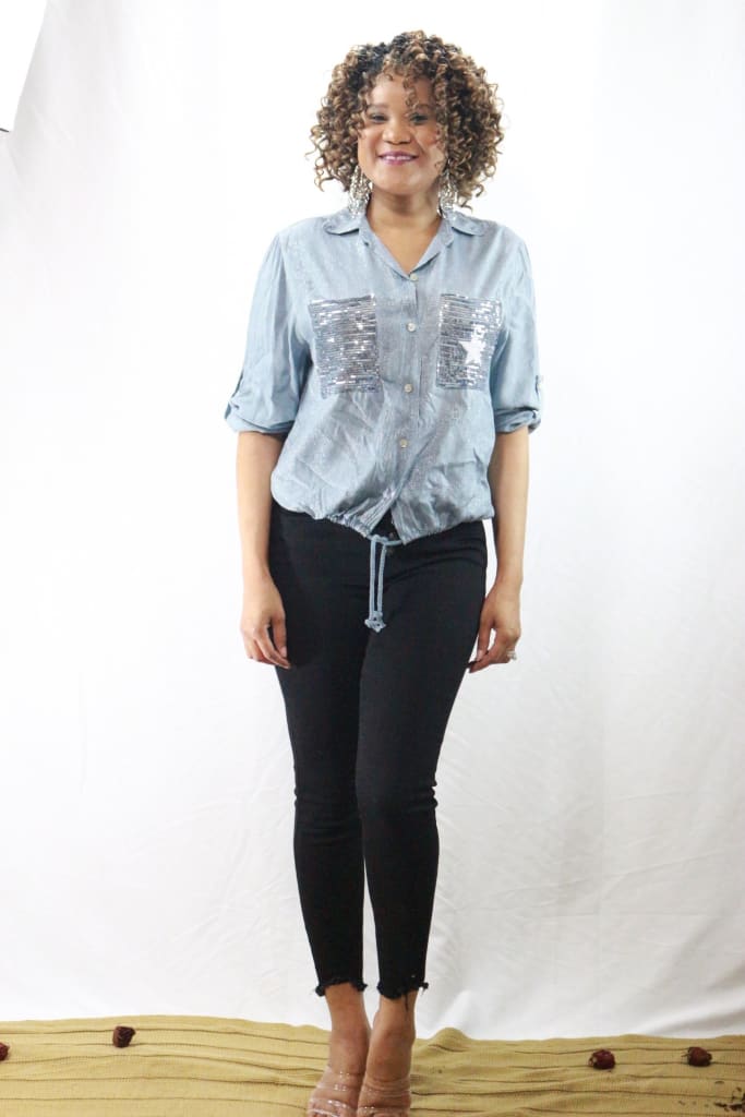 Star open collar button down Italian top